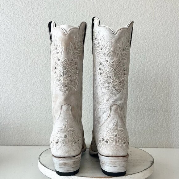 Lane DESTINY Womens Cowboy Boots 8 White Western Cowgirl Bridal Mid Calf Tall - Picture 3 of 11